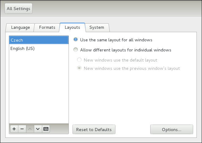 Changing the keyboard layout